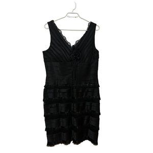 MayQueen V Neck  Black Ruffle -Tiered Sheath Dress Knee Wedding Party NEW US14